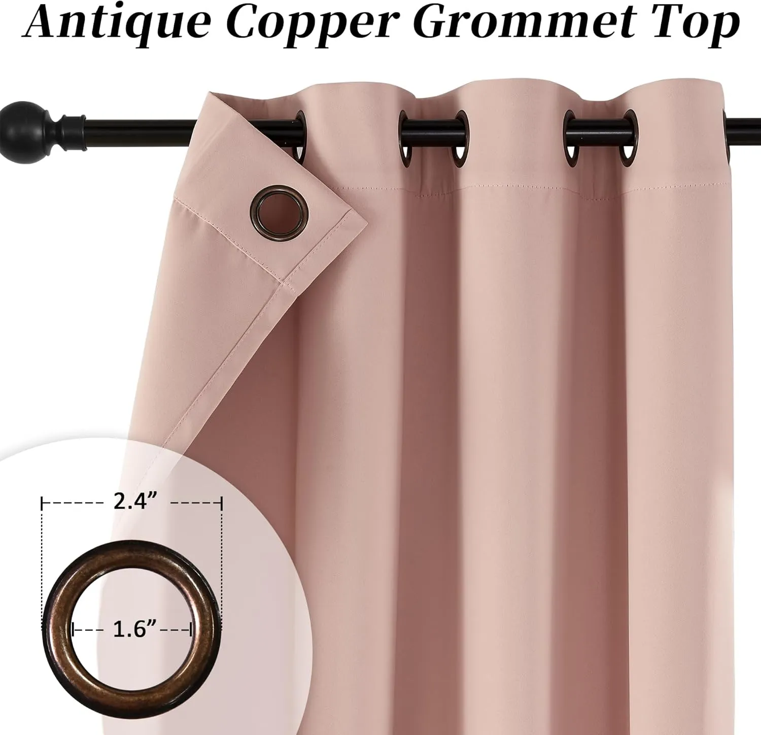 HUTO Blackout Bedroom Curtains Panels 108 Inch - Energy Saving Thermal Insulated Privacy Protect Antique Copper Grommet Sun Block Drapes for Living Room, 1 Pair, 52 by 108 Inch, Blush Pink