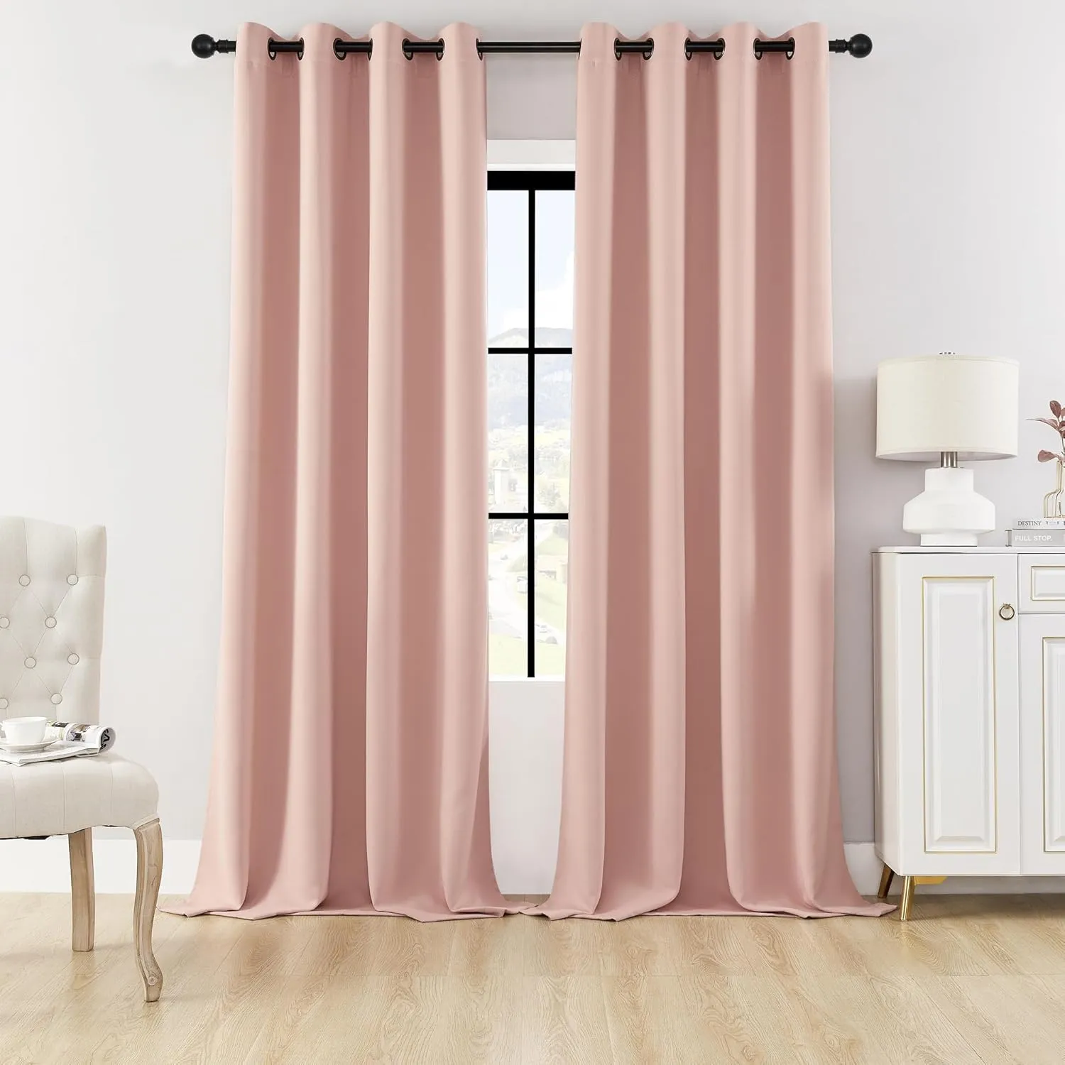 HUTO Blackout Bedroom Curtains Panels 108 Inch - Energy Saving Thermal Insulated Privacy Protect Antique Copper Grommet Sun Block Drapes for Living Room, 1 Pair, 52 by 108 Inch, Blush Pink