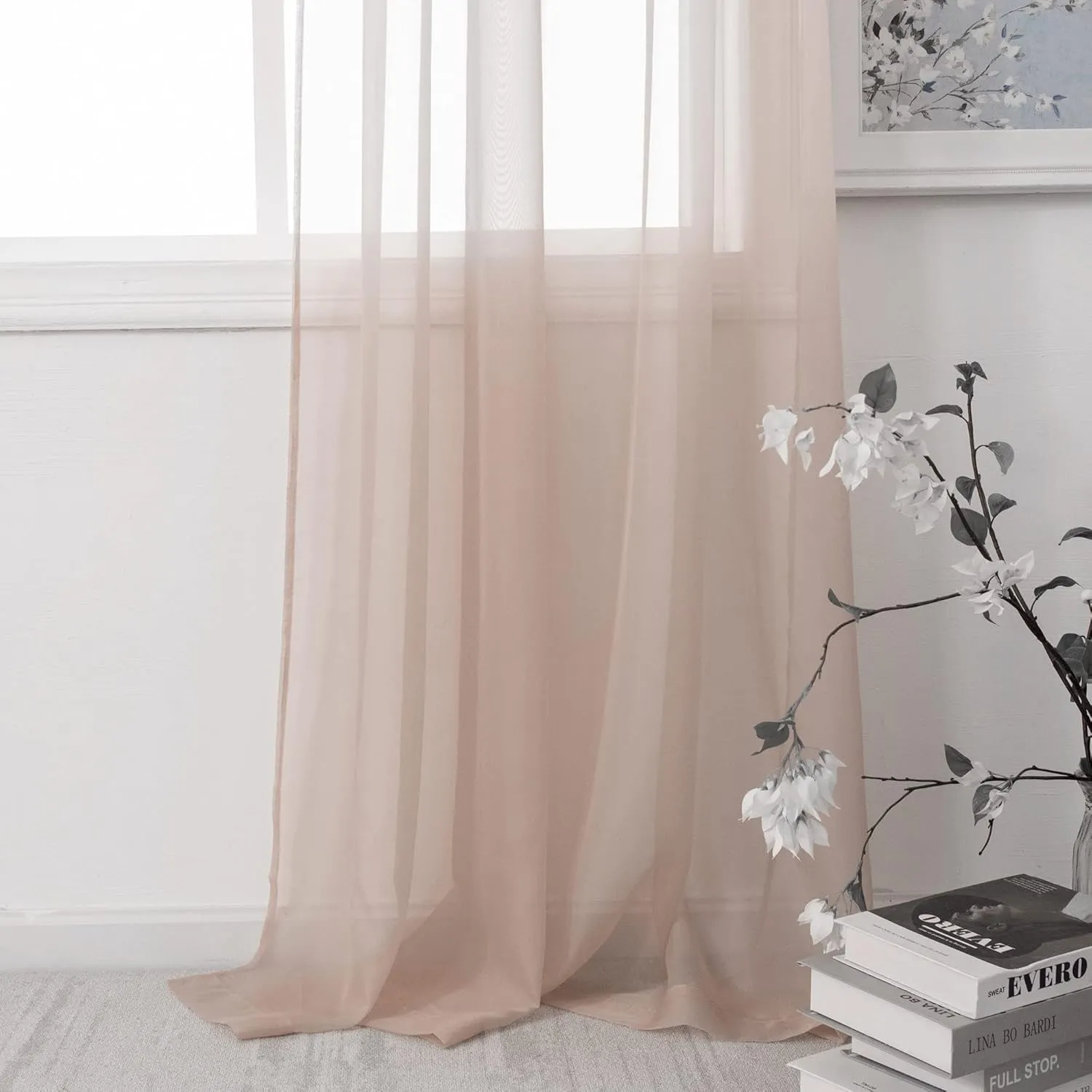 HUTO Blush Pink Sheer Curtains 84 inches Long for Bedroom Top Rod Pocket Sheer Window Panels Curtains for Nursery Living Room 52 by 84 Inch Length Set of 2 Panels