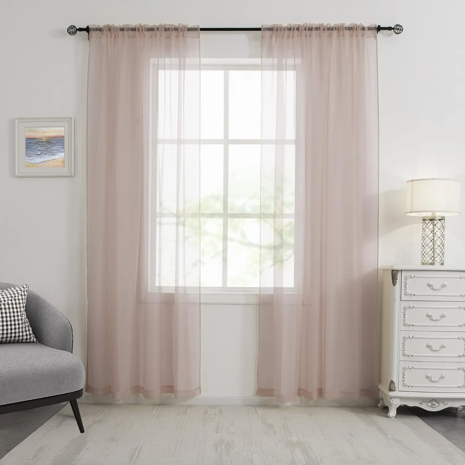 HUTO Blush Pink Sheer Curtains 84 inches Long for Bedroom Top Rod Pocket Sheer Window Panels Curtains for Nursery Living Room 52 by 84 Inch Length Set of 2 Panels
