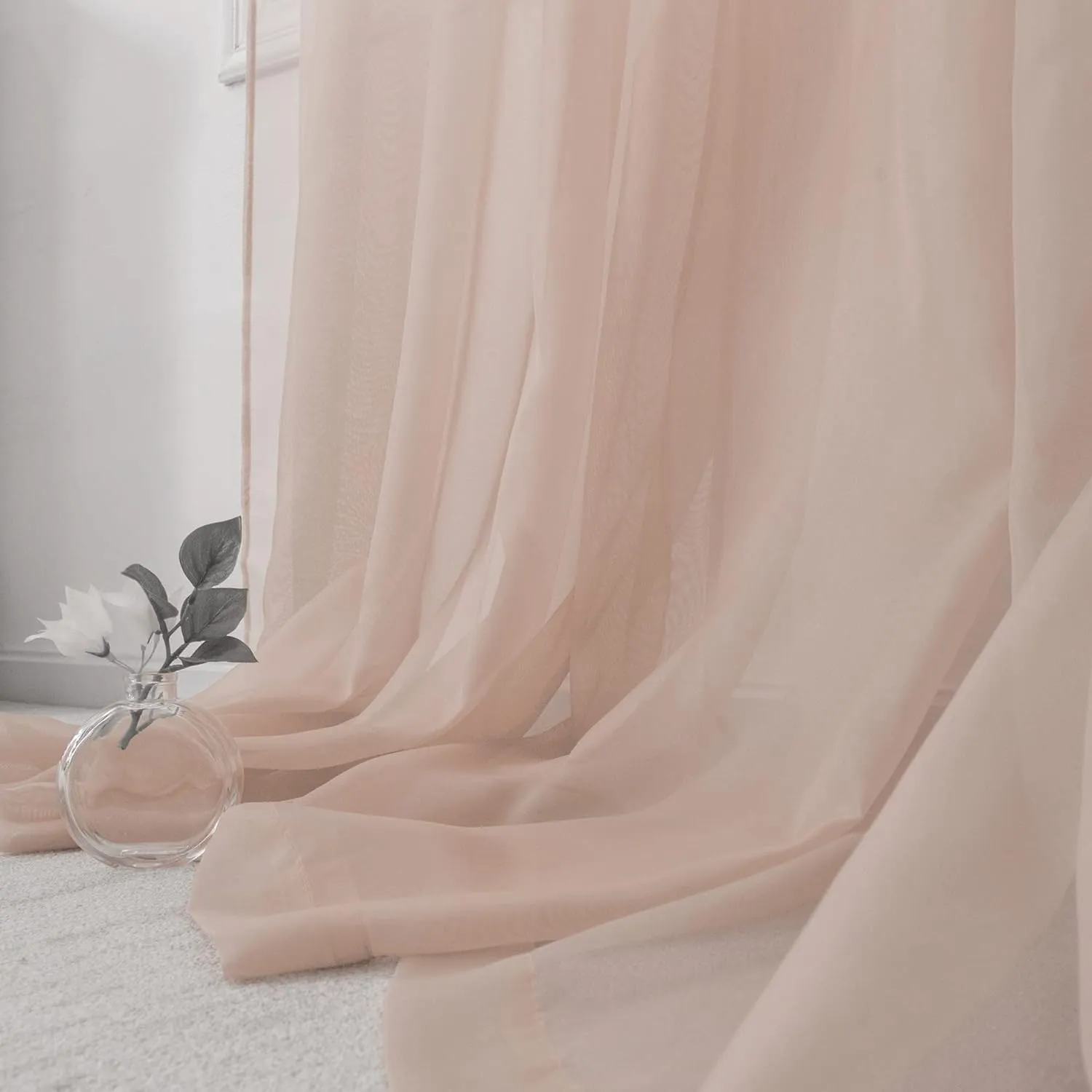 HUTO Blush Pink Sheer Curtains 84 inches Long for Bedroom Top Rod Pocket Sheer Window Panels Curtains for Nursery Living Room 52 by 84 Inch Length Set of 2 Panels