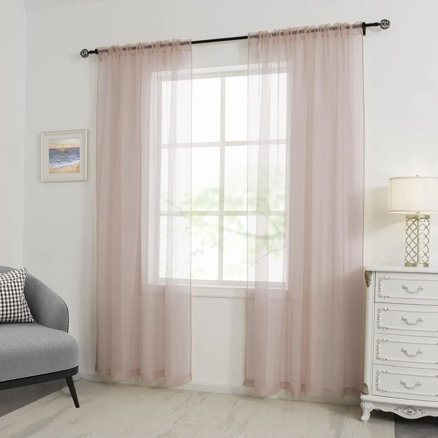 HUTO Blush Pink Sheer Curtains 84 inches Long for Bedroom Top Rod Pocket Sheer Window Panels Curtains for Nursery Living Room 52 by 84 Inch Length Set of 2 Panels