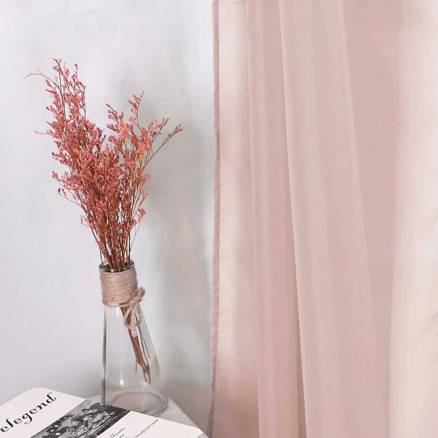 HUTO Blush Pink Sheer Window Scarf Valance for Girls Room Soft Voile Curtain Scaves Wedding Party Bed Canopy,1 Panel 52 x 144 Inches Long