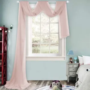 HUTO Blush Pink Sheer Window Scarf Valance for Girls Room Soft Voile Curtain Scaves Wedding Party Bed Canopy,1 Panel 52 x 216 Inch Extra Long