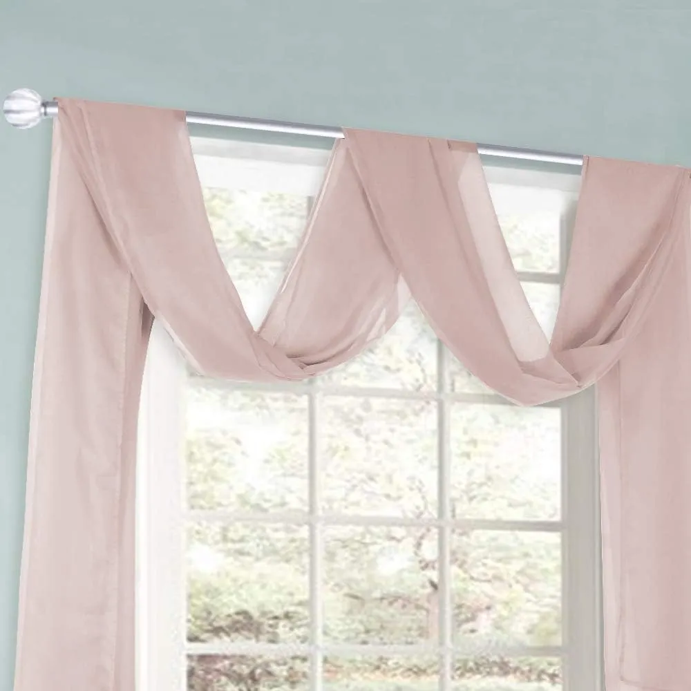 HUTO Blush Pink Sheer Window Scarf Valance for Girls Room Soft Voile Curtain Scaves Wedding Party Bed Canopy,1 Panel 52 x 216 Inch Extra Long