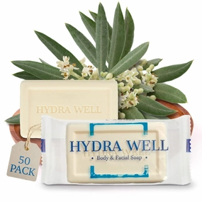 Hydra Well Bulk Hotel Soap, Wholesale Travel Essentials, Mini Body and Bath Amenities, Individually Wrapped Body Hand Soap, Vacation Rentals, Guest Rooms and Charity Donation, 0.85oz, 50 Pack