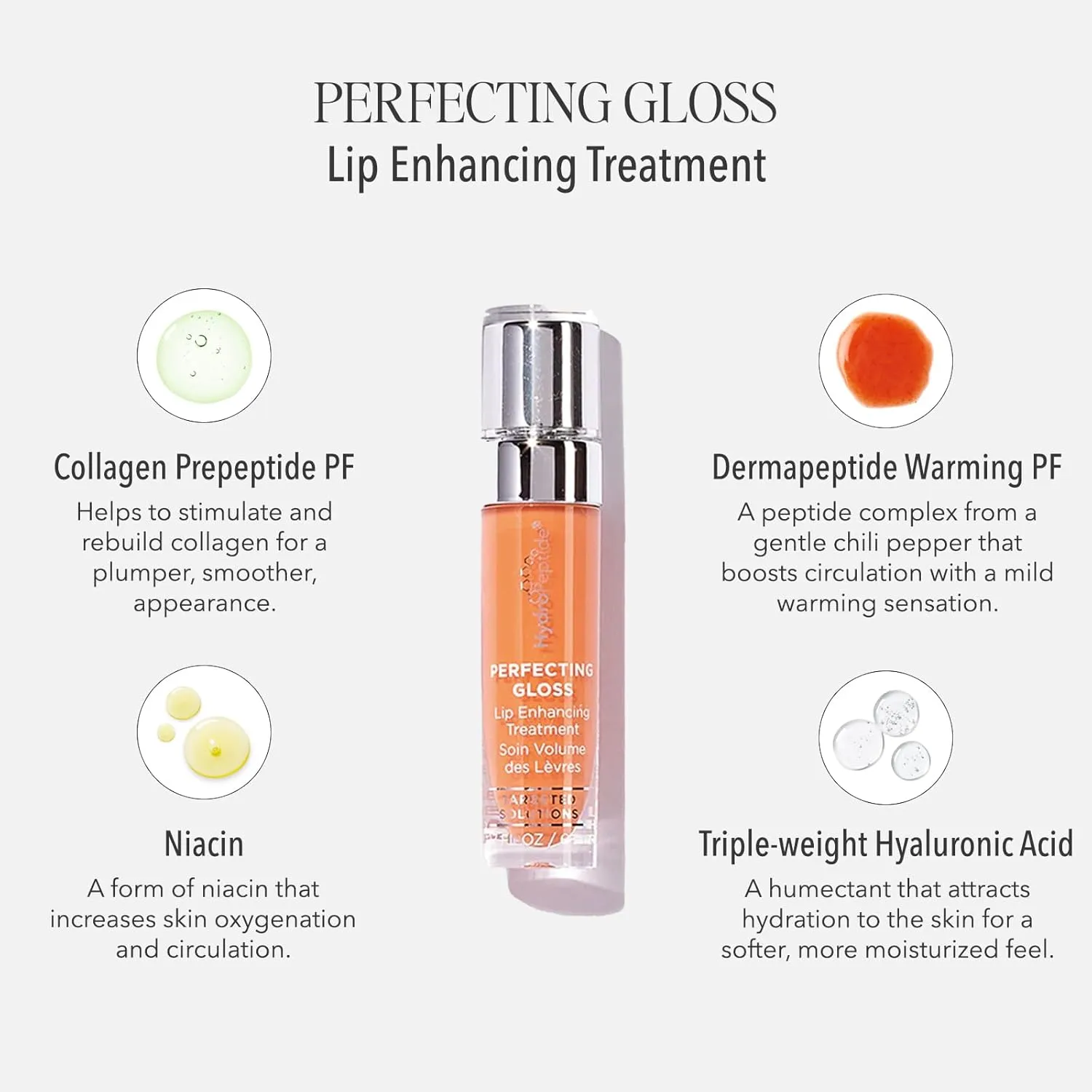 HydroPeptide Perfecting Gloss, Lip Enhancing Treatment, Long-Lasting Volume and Hydration, Beach Blush, 0.17 Ounce