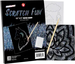 Hygloss Products Fun, Black Matte Scratch Art Set for Kids, Kit Includes 100 Silver Holographic Papers, 8.5 x 11 Inches and 20 Wooden Stylus Sticks