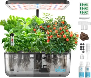 iDOO Hydroponics Growing System Kit 12 Pods, Gardening Gifts for Women Mom Dad Kids, Indoor Herb Garden with LED Grow Light for Home School, Indoor Plants Good for Mental Health