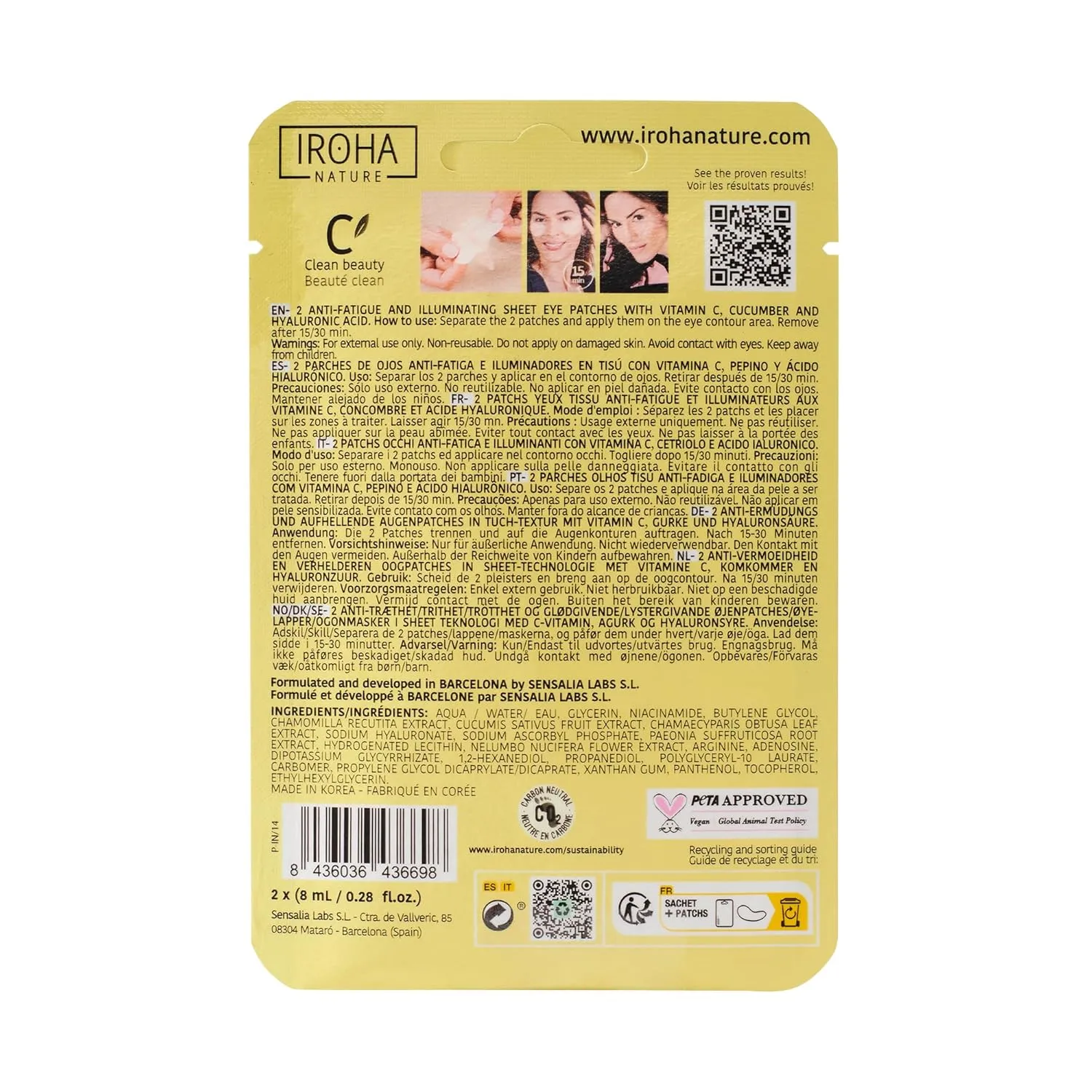 Illuminating & Anti-Fatigue Eye Patches with Cucumber & Vitamin C | 5 Pairs | Reduces Puffiness, Dark Circles & Wrinkles | Deep Hydration with Hyaluronic Acid | Vegan & 100% Biodegradable