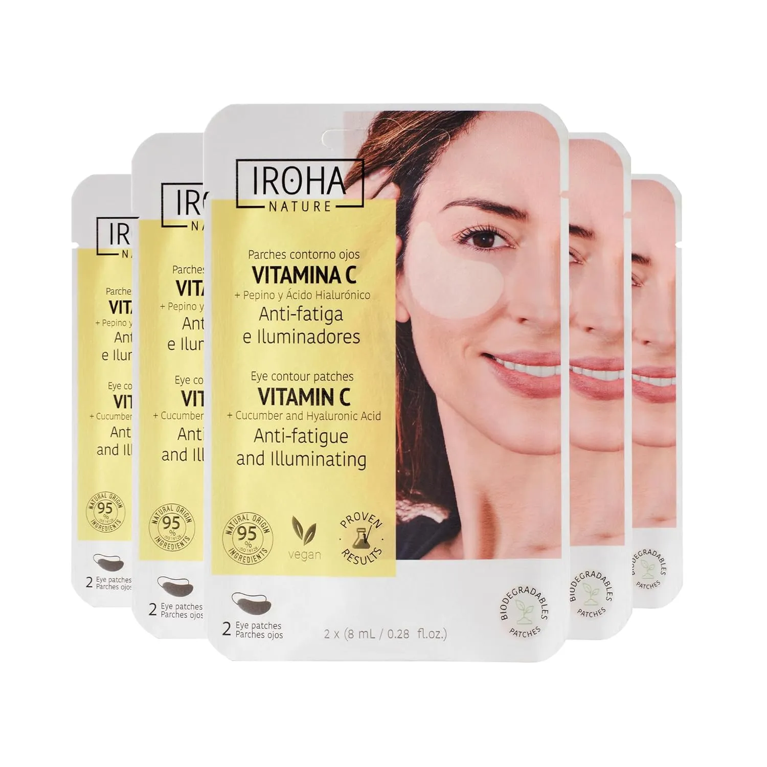 Illuminating & Anti-Fatigue Eye Patches with Cucumber & Vitamin C | 5 Pairs | Reduces Puffiness, Dark Circles & Wrinkles | Deep Hydration with Hyaluronic Acid | Vegan & 100% Biodegradable