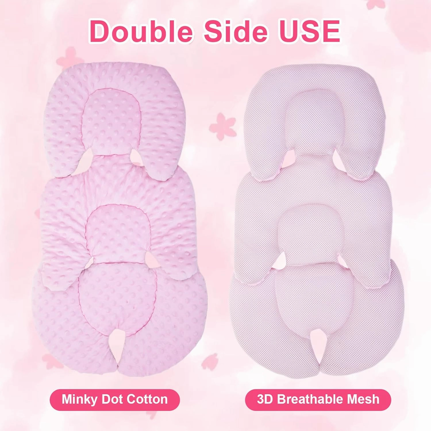 Infant Car Seat Insert, 2-in-1 Reversible Baby Car Seat Head and Body Support, 3D Air Mesh Baby Car Seat Cushion with Cotton Filled, Newborn Carseat Head Support for Stroller, Swing, Carrier(Pink)