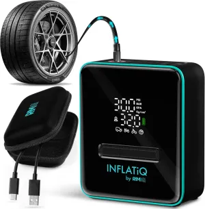 INFLATiQ by RIMiQ Tire Inflator - Powerful, Award-Winning QWIKFLOW Technology with 2 Portable Power Options Included - Strong Vehicle Air Pump for Trucks, Cars, Motorcycles, Bicycles, Balls and More