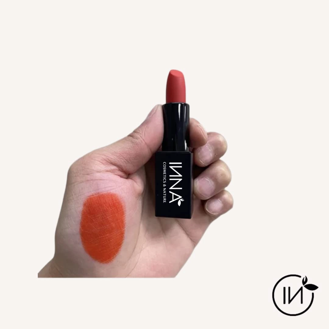 Inna Cosmetics & Nature - Matte Lipstick , Vegan, Gluten Free, Cruelty Free, non GMO with Grape Seed Oil, 3.5 g, Nude Blush (Hot Red), 1 Ounce (Pack of 1)