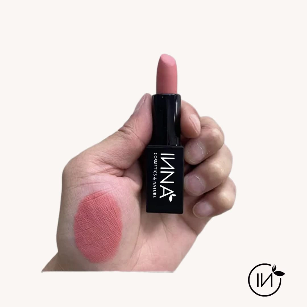 Inna Cosmetics & Nature - Matte Lipstick, Vegan, Gluten Free, Cruelty Free, non GMO with Grape Seed Oil, 3.5 g, Nude Blush (Ballerina Pink)
