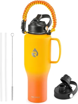 Insulated Water Bottle 40oz (Cold for 48 Hrs), Stainless Steel Water Bottle with Handle & Straw Lid & Paracord Handle, Triple Wall Vacuum Leakproof Travel Flask, Fit in Any Car Cup Holder