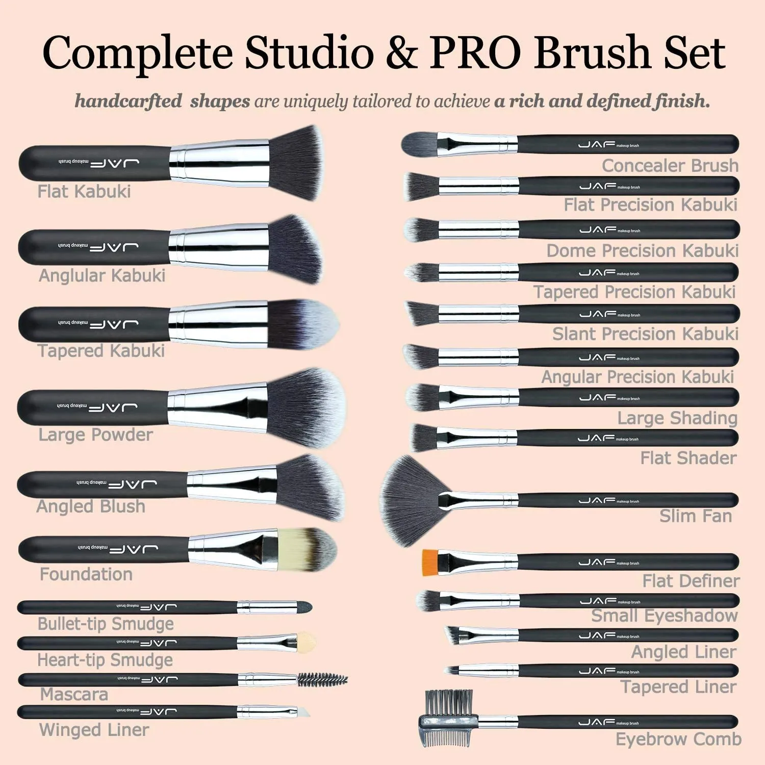 JAF Makeup Brush Set Professional 24 Pcs Synthetic Make Up Brushes with Case Bag