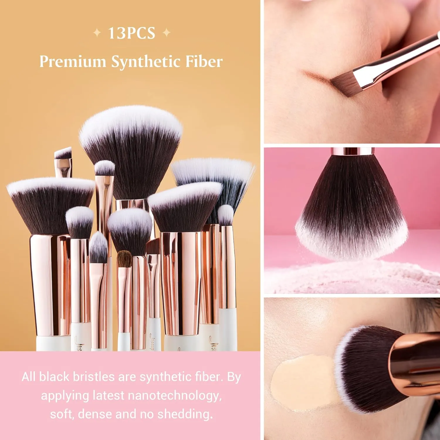 Jessup Brand 25pcs Professional Makeup Brush set Beauty Cosmetic Foundation Power Blushes eyelashes Lipstick Natural-Synthetic Hair Brushes set (Pearl White/Rose Gold)