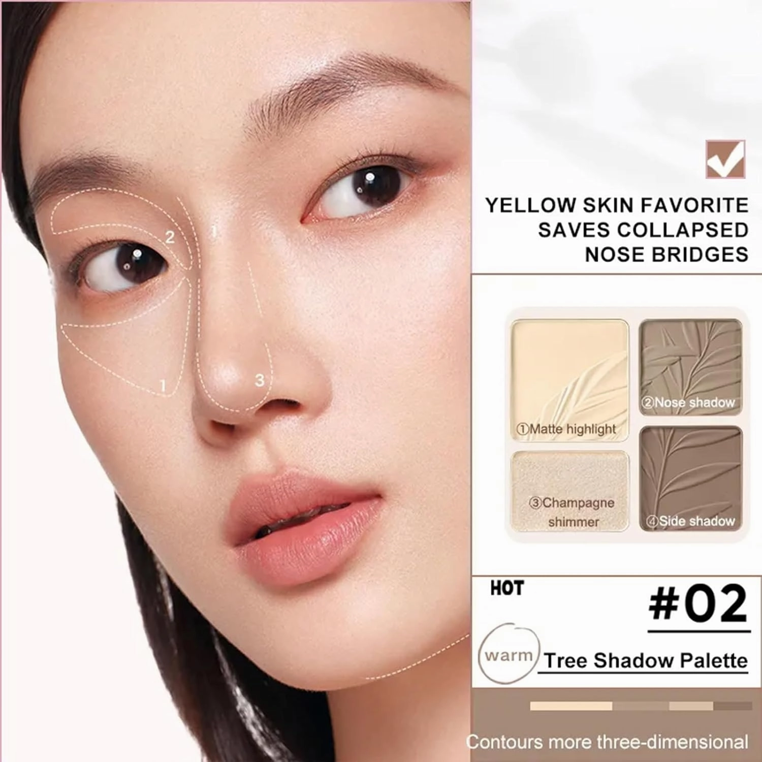 Judy Doll Contour Palette, 2 In 1 Face Highlight Contour Palette, Shades with Highlighter Makeup, Non-greasy, Lasting Sparkling, Sculpt the Face Makeup (#02 Tree Shadow, 0.32oz)