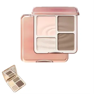 JudyDolll 2 In 1 Highlighter Contour Palette, Face Highlight Contour Palette, Lasting Sparkling Non-Greasy (#01 Waves)