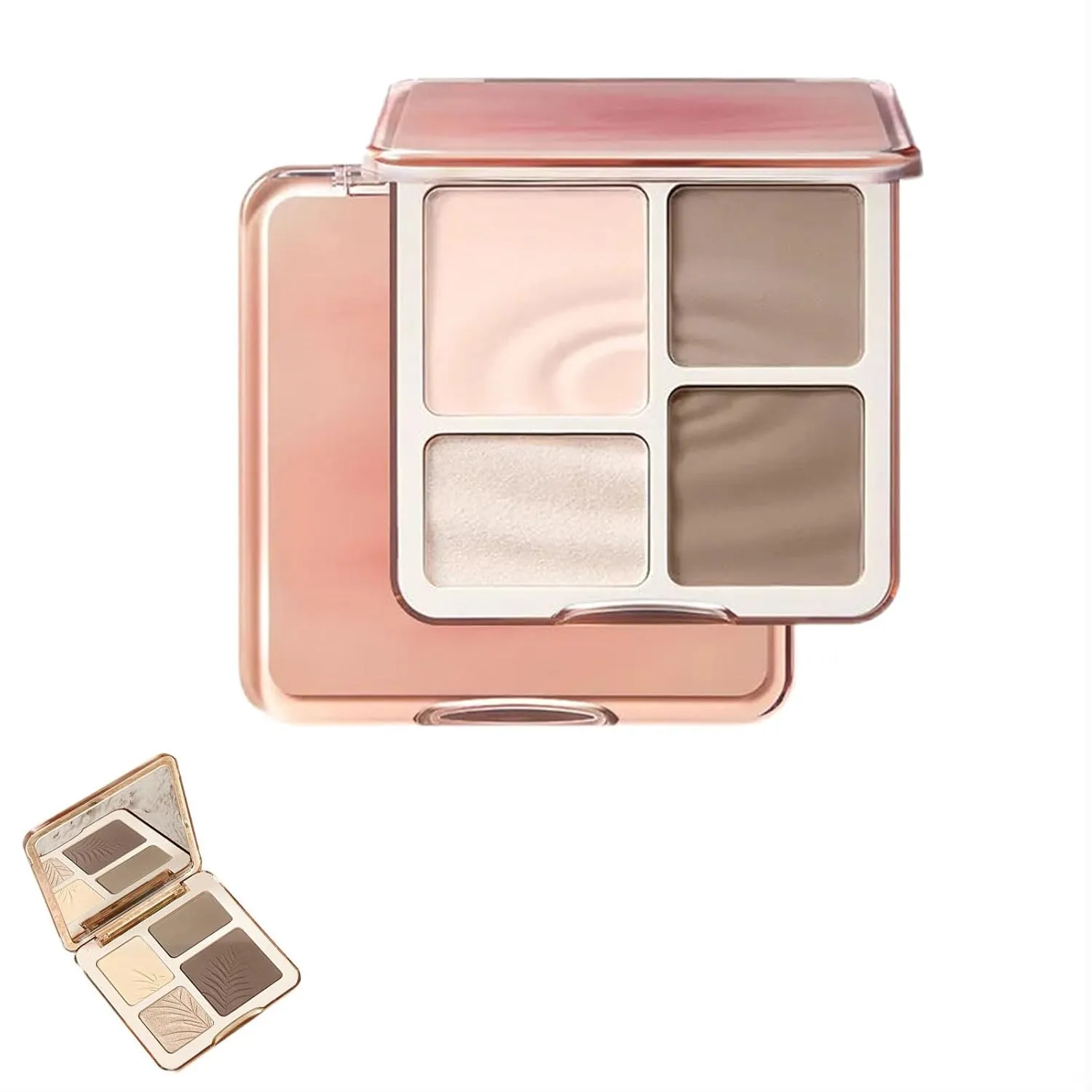 JudyDolll 2 In 1 Highlighter Contour Palette, Face Highlight Contour Palette, Lasting Sparkling Non-Greasy (#01 Waves)