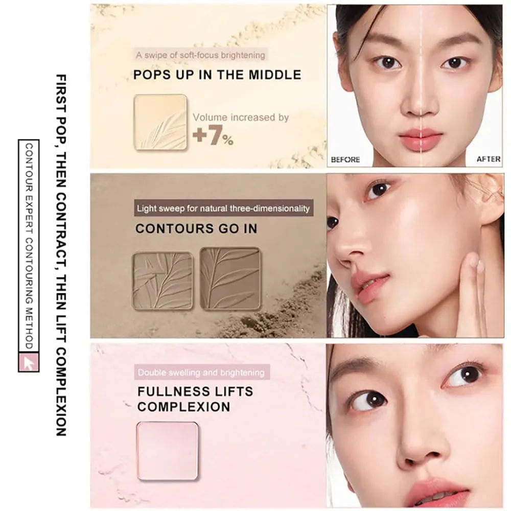JudyDolll 2 In 1 Highlighter Contour Palette, Face Highlight Contour Palette, Lasting Sparkling Non-Greasy (#02 Tree)