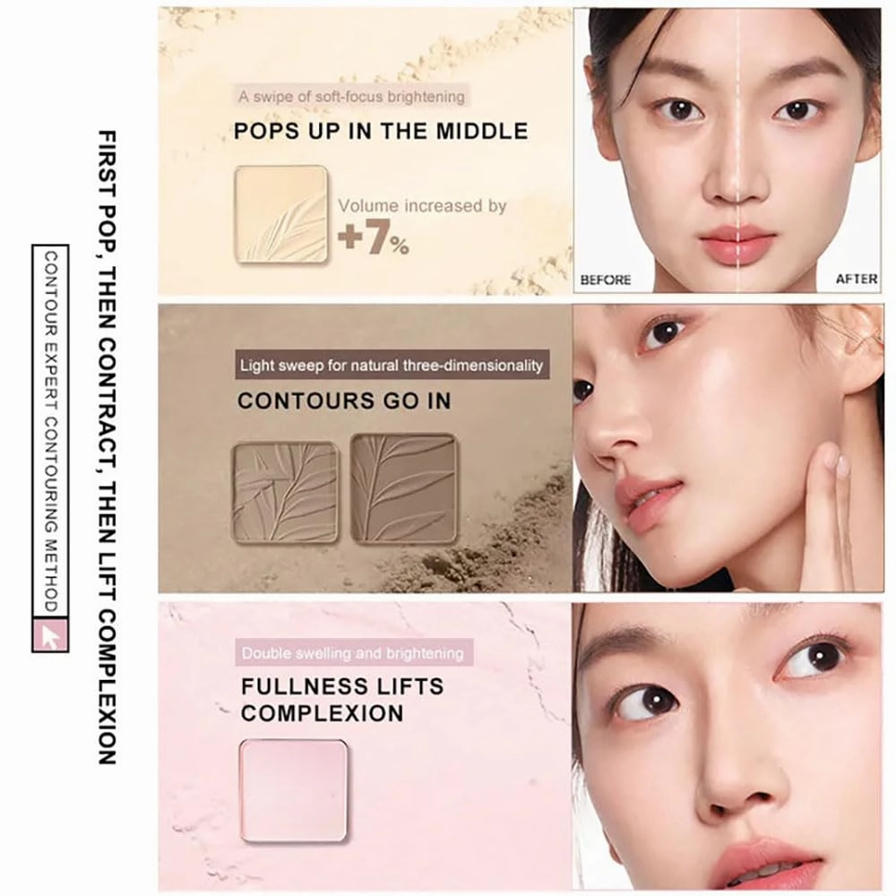 JudyDolll 2 In 1 Highlighter Contour Palette, Face Highlight Contour Palette, Lasting Sparkling Non-Greasy (#04 Blush)