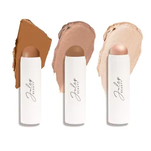 Julep Skip The Brush 2-in-1 Blush and Lip Makeup Stick Contour, Blush, & Highlighter Trio- Sheer Glow (Highlighter), Neutral Bronze (Blush), Melted Cocoa (Medium Skin Tones) - 3pc Set
