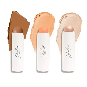 Julep Skip The Brush 2-in-1 Blush and Lip Makeup Stick Contour, Blush, & Highlighter Trio- Sheer Glow (Highlighter), Sweet Peach (Blush), Melted Cocoa (Medium Skin Tones) - 3pc Set