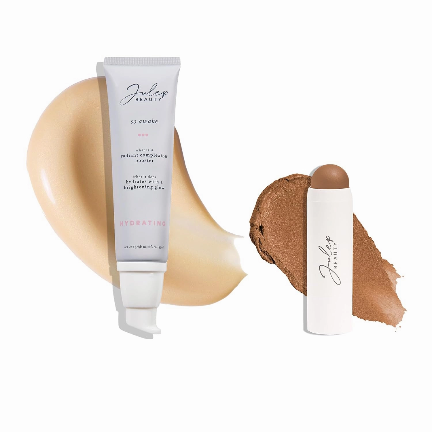Julep Radiant Glow Duo: So Awake Snail Mucin Complexion Booster Moisturizer   Face Primer & Skip The Brush Cream-to-Powder Blush Stick in Neutral Bronze Makeup & Skincare Set