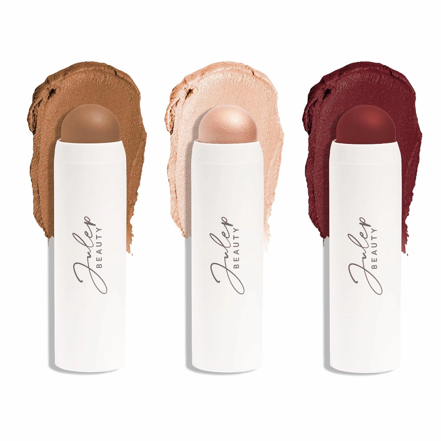 Julep Skip The Brush Cream to Powder Blush Stick Trio - Blendable and Buildable Color - 2-in-1 Blush and Lip Makeup Stick, Neutral Bronze, Sheer Glow, Passion Fruit
