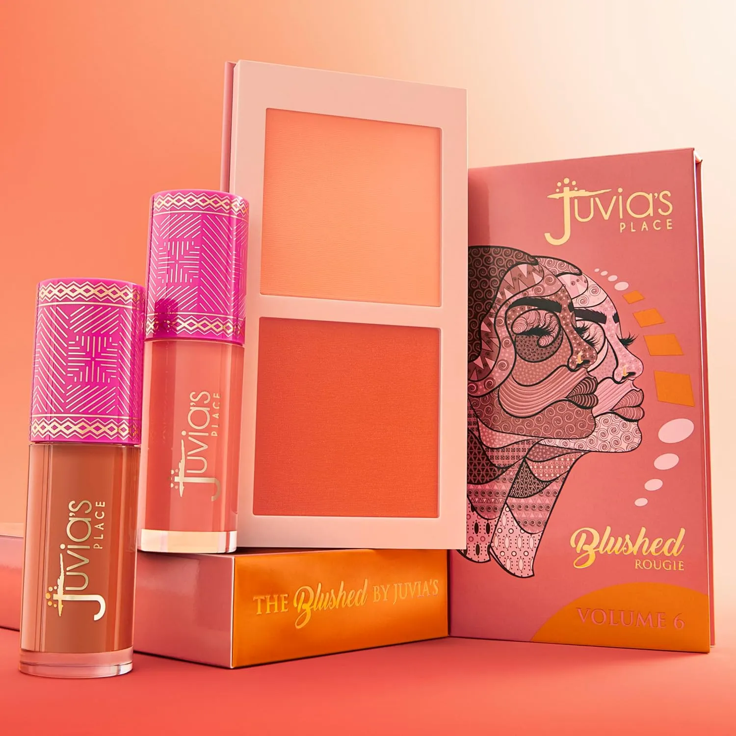 Juvia's Place Blushed Duo Blush Volume6 - Radiant Shimmer Makeup Two Tone Pigmented Buildable Pressed Mineral Powder - Rosy Natural Cheeks Face Glow Highlight Matte Fresh Finish for All Skin Color