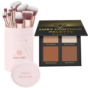 Kabuki Makeup Brush Set with Powder Contour Palette