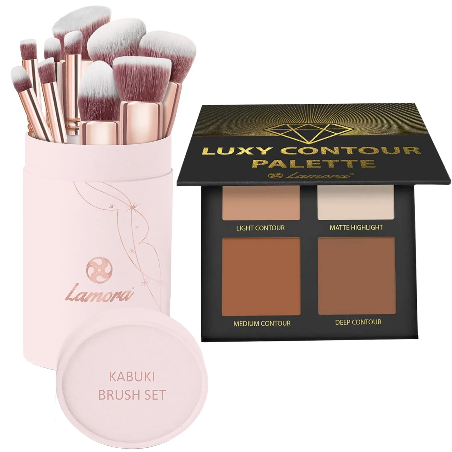 Kabuki Makeup Brush Set with Powder Contour Palette