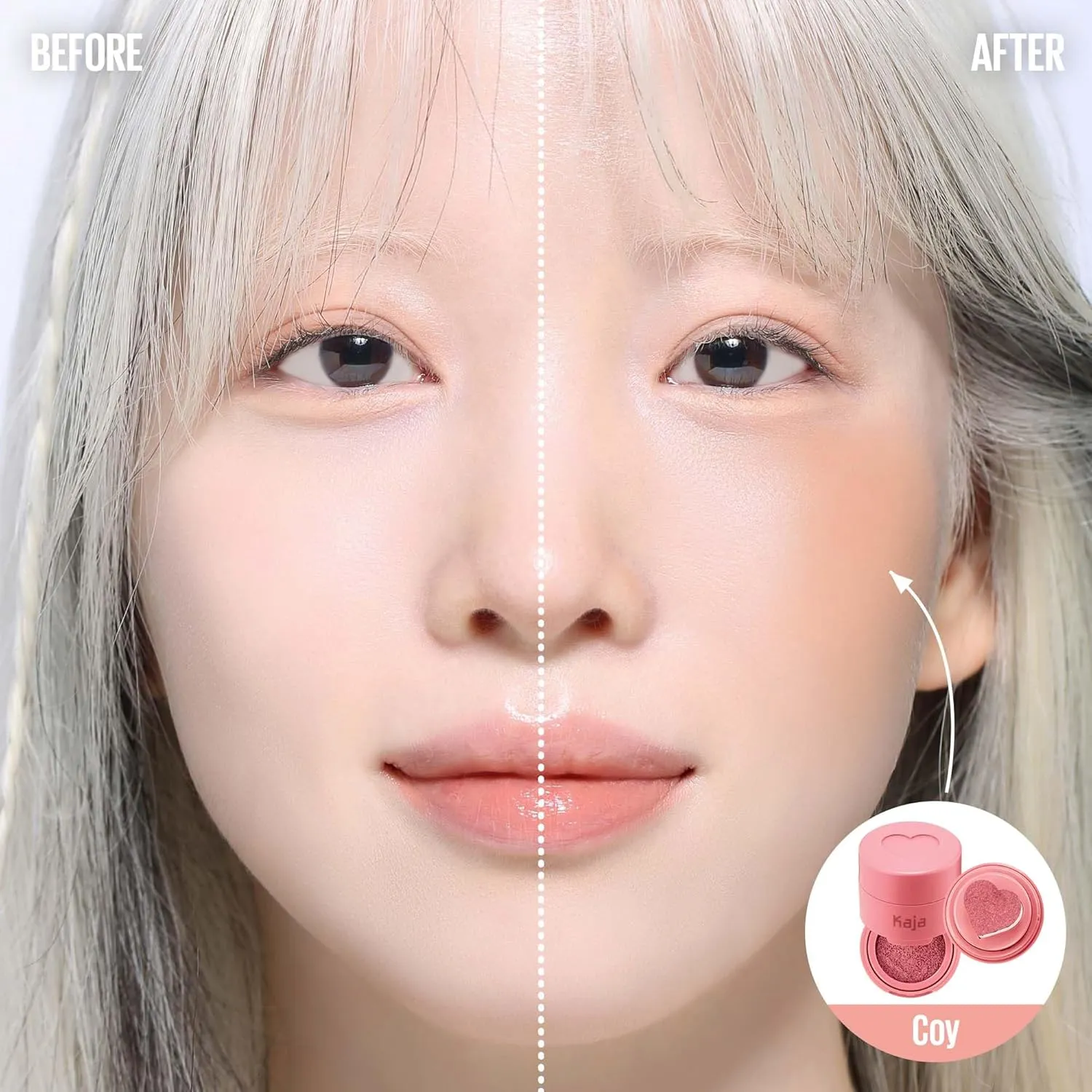 KAJA Blusher - Cheeky Stamp 01 Coy | Kbeauty, Cute Makeup, Buildable & Blendable Shade with Heart-shaped Applicator, Sunkissed Finish, Travel size, Hygienic, Portable, Korean Makeup, 0.17 Oz