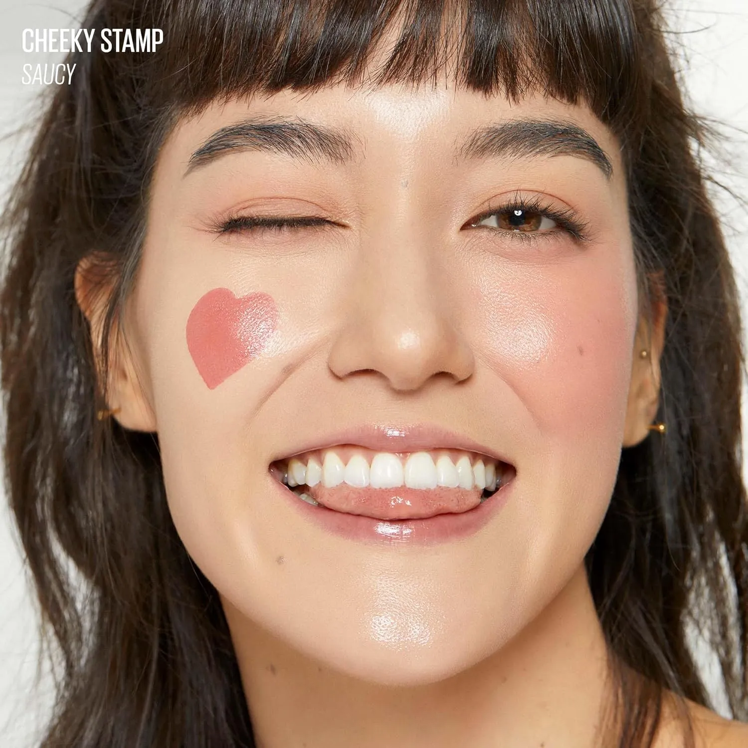 KAJA Blusher - Cheeky Stamp 02 Saucy | Buildable & Blendable Shade with Heart-shaped Applicator, Sunkissed Finish, Travel size, Hygienic, Suitable for Beginners, Portable, Korean Makeup, 0.17 Oz