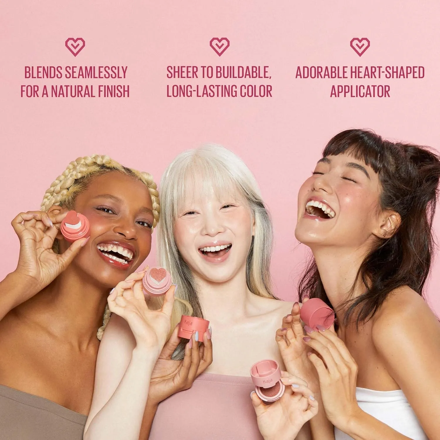 KAJA Blusher - Cheeky Stamp 02 Saucy | Buildable & Blendable Shade with Heart-shaped Applicator, Sunkissed Finish, Travel size, Hygienic, Suitable for Beginners, Portable, Korean Makeup, 0.17 Oz