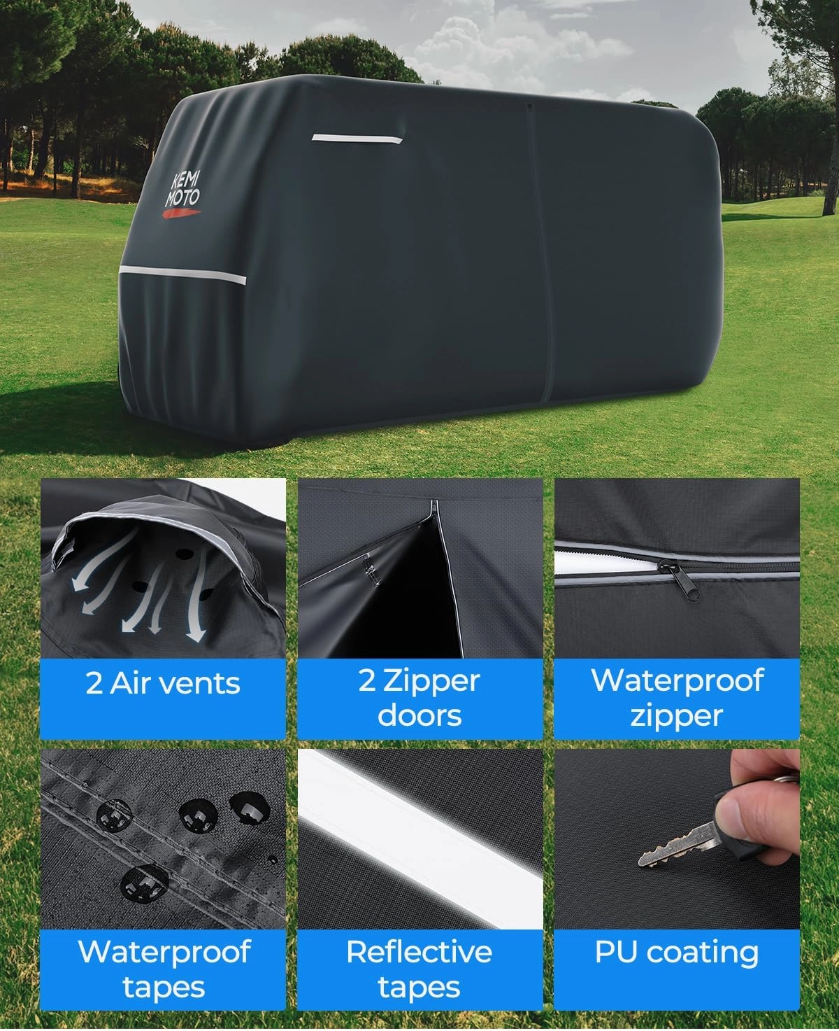 KEMIMOTO Golf Cart Cover, 2/2 2/4/4 2/6/6 2/8 Passenger Heavy Duty Golf Cart Rain Covers with Storage Bag Universal Compatible with EZGO Club Car