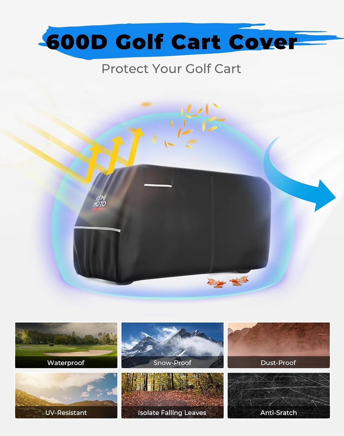 KEMIMOTO Golf Cart Cover, 2/2 2/4/4 2/6/6 2/8 Passenger Heavy Duty Golf Cart Rain Covers with Storage Bag Universal Compatible with EZGO Club Car