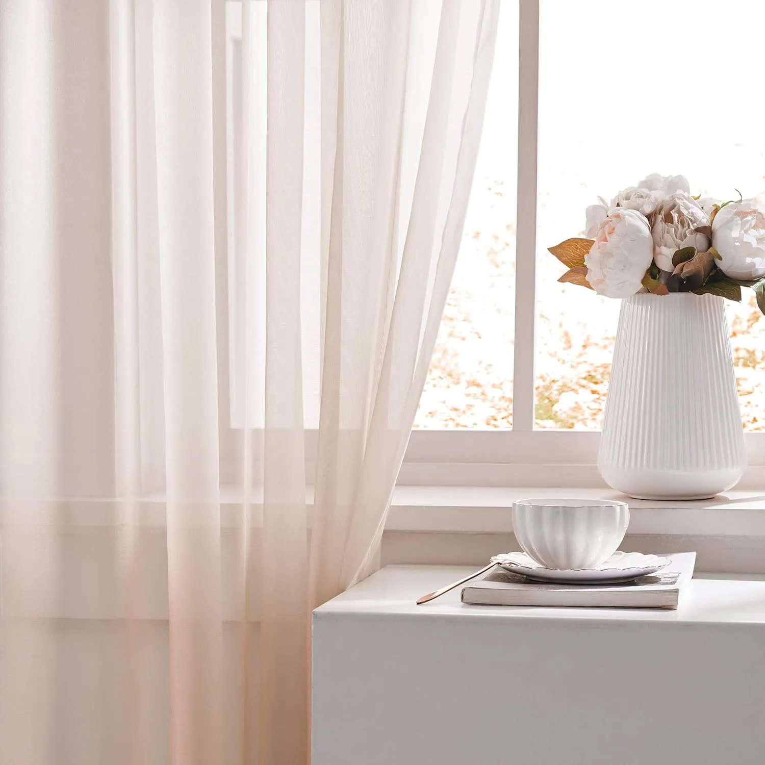 KEQIAOSUOCAI Curtains Blush Pink Sheers Voile Window Panesl 95 Inches Long for Wedding Party Backdrop Rod Pocket Draperies Sheer Sets for Living Room Bed Canopy