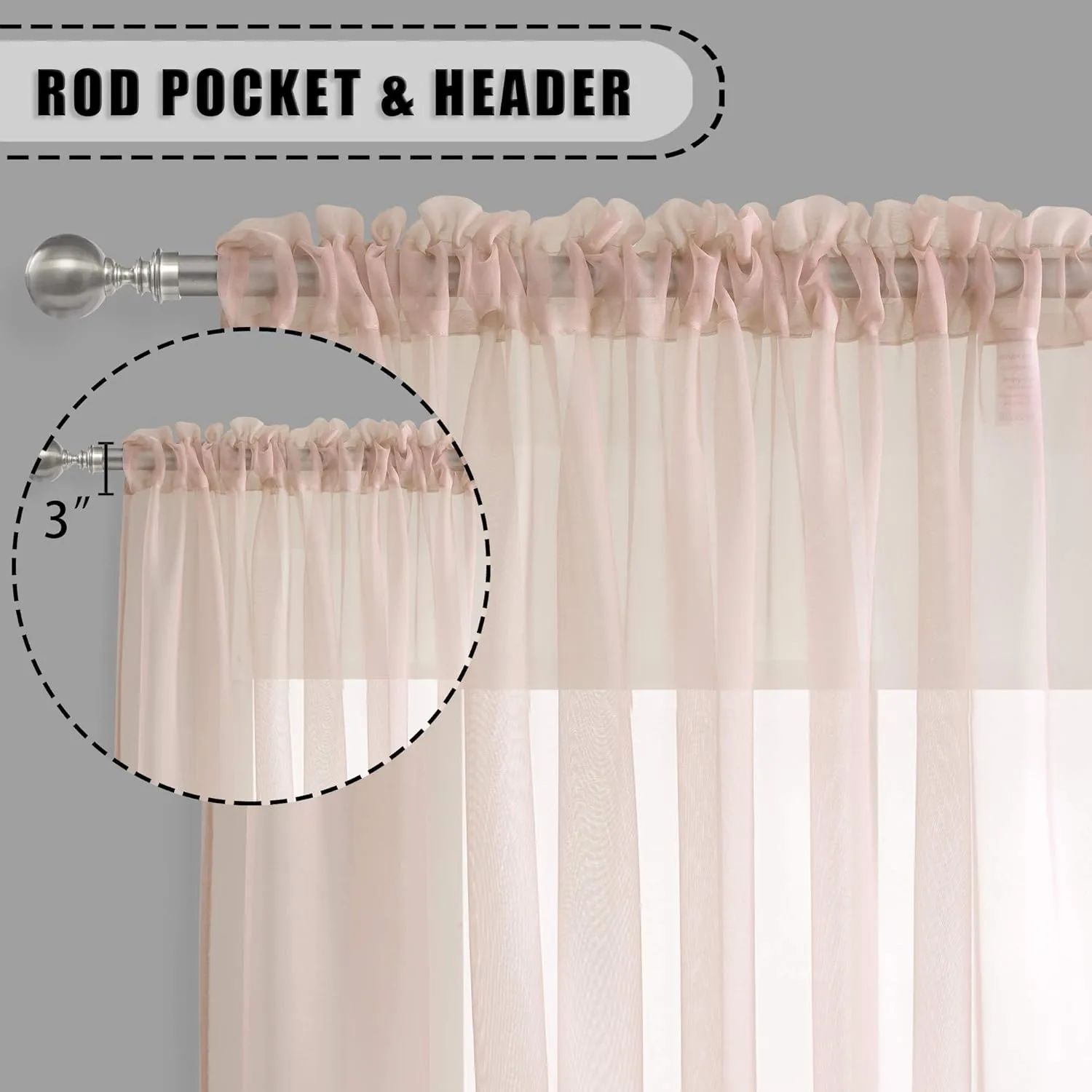 KEQIAOSUOCAI Curtains Blush Pink Sheers Voile Window Panesl 95 Inches Long for Wedding Party Backdrop Rod Pocket Draperies Sheer Sets for Living Room Bed Canopy