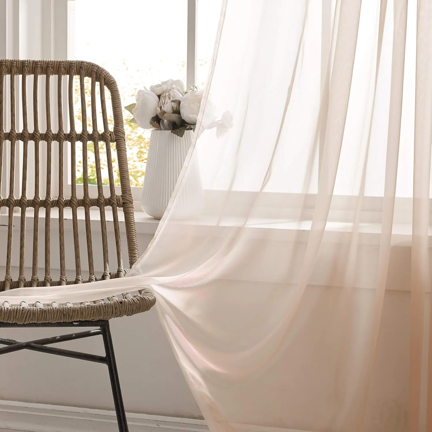 KEQIAOSUOCAI Curtains Blush Pink Sheers Voile Window Panesl 95 Inches Long for Wedding Party Backdrop Rod Pocket Draperies Sheer Sets for Living Room Bed Canopy