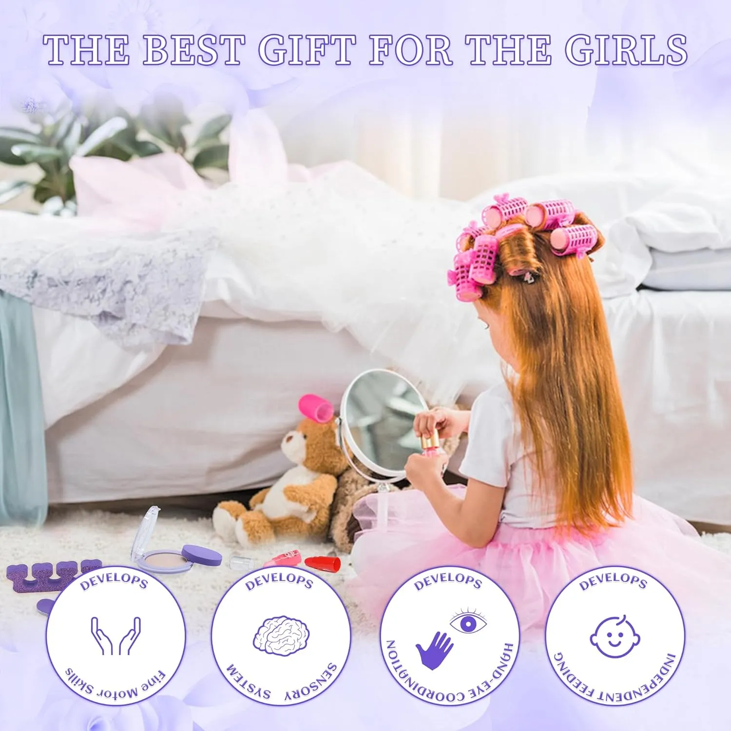 Kids Makeup Kit for Girl - Kids Makeup Kit Toys for Girls,Play Real Makeup Girls Toys,Washable Make Up for Little Girls,Non Toxic Toddlers Cosmetic for Children Age 3-12 Years Old,Teen (Light Purple)