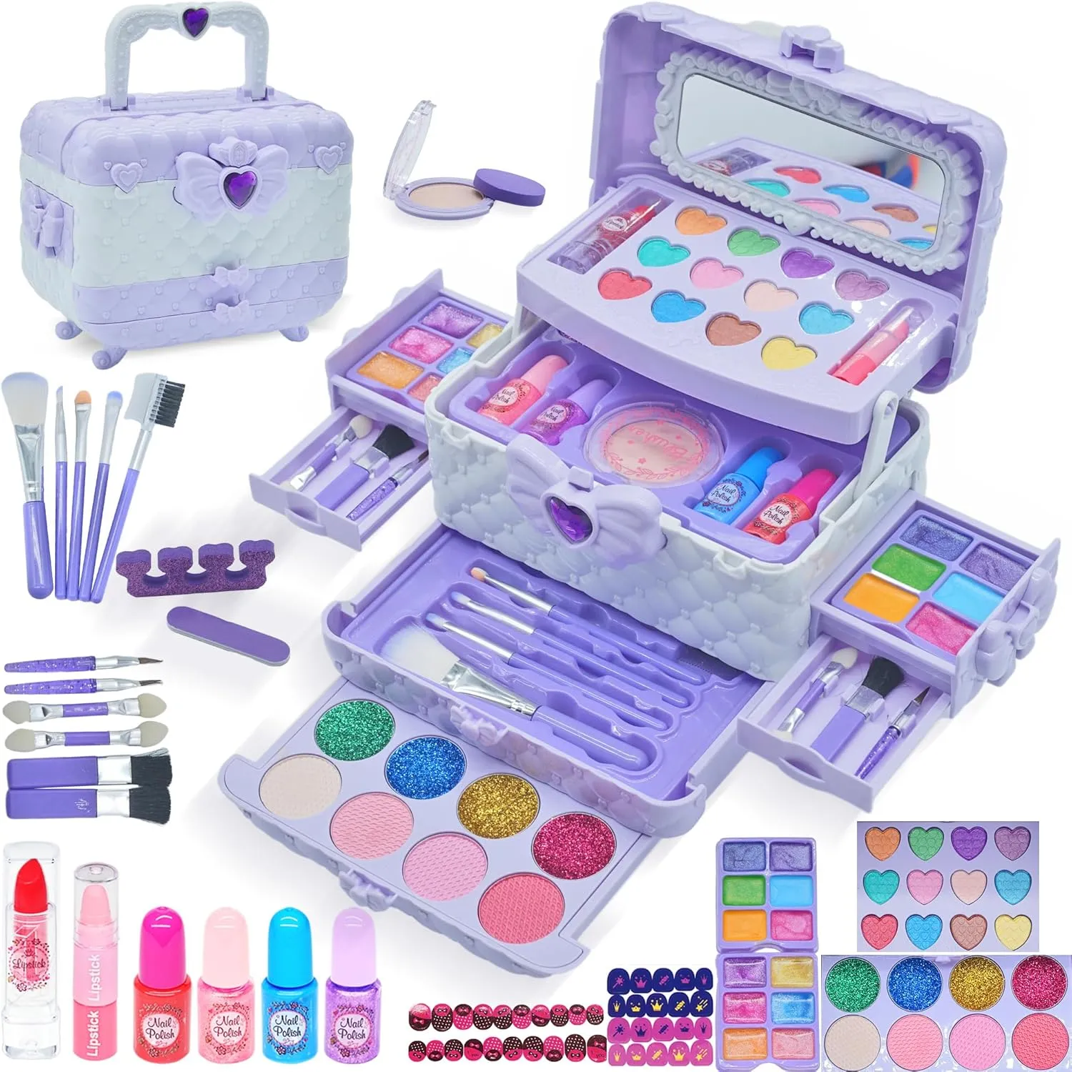 Kids Makeup Kit for Girl - Kids Makeup Kit Toys for Girls,Play Real Makeup Girls Toys,Washable Make Up for Little Girls,Non Toxic Toddlers Cosmetic for Children Age 3-12 Years Old,Teen (Light Purple)