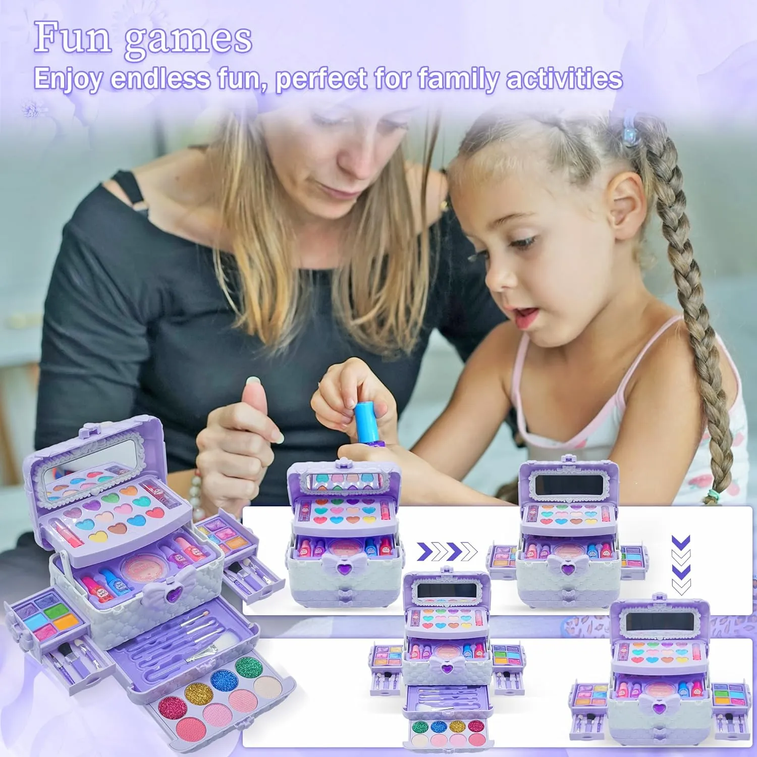 Kids Makeup Kit for Girl - Kids Makeup Kit Toys for Girls,Play Real Makeup Girls Toys,Washable Make Up for Little Girls,Non Toxic Toddlers Cosmetic for Children Age 3-12 Years Old,Teen (Light Purple)
