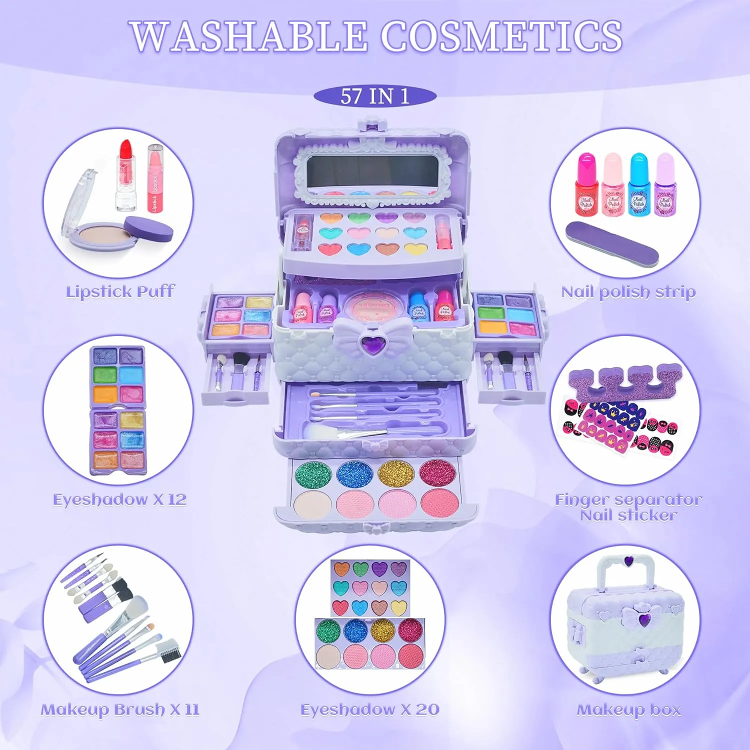 Kids Makeup Kit for Girl - Kids Makeup Kit Toys for Girls,Play Real Makeup Girls Toys,Washable Make Up for Little Girls,Non Toxic Toddlers Cosmetic for Children Age 3-12 Years Old,Teen (Light Purple)