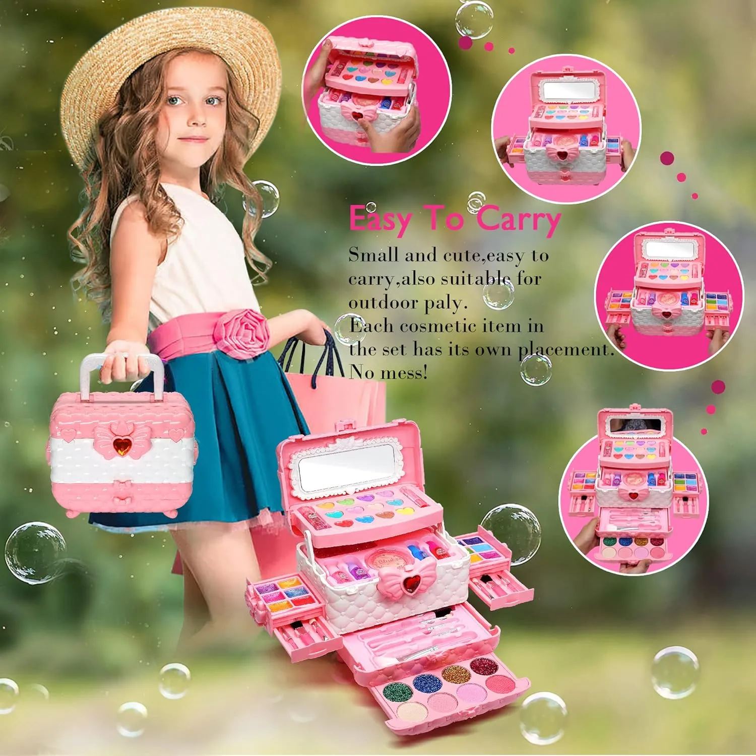 Kids Makeup Kit for Girl - Kids Makeup Kit Toys for Girls,Play Real Makeup Girls Toys,Washable Make Up for Little Girls,Non Toxic Toddlers Cosmetic for Children Age 3-12 Years Old,Teen (Pink)