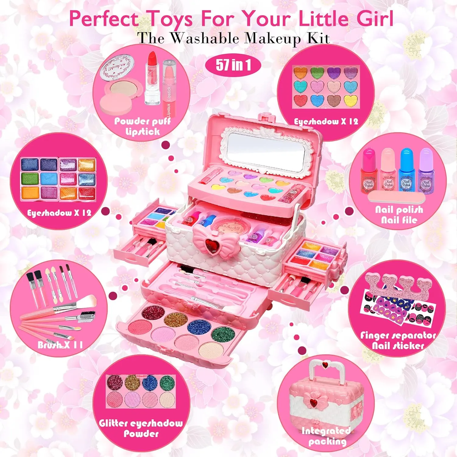 Kids Makeup Kit for Girl - Kids Makeup Kit Toys for Girls,Play Real Makeup Girls Toys,Washable Make Up for Little Girls,Non Toxic Toddlers Cosmetic for Children Age 3-12 Years Old,Teen (Pink)