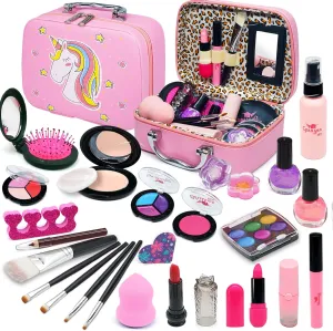 Kids Makeup Kit Girl Toys - Kids Makeup Kit Toys for Girls Unicorns Washable Make Up Little Girls, Child Real Makeup Set, Non Toxic Toddlers Cosmetic Kits, Age 3-12 Year Old Children Gift 28PCS