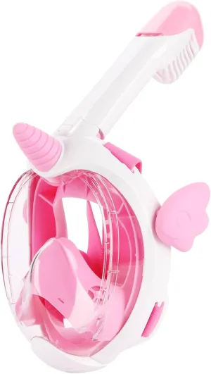 Kids Snorkel Mask Full Face, Snorkeling Gear for Children, Diving Mask with 180°Panoramic View, Anti-Fog and Anti-Leak Snorkel Set with New Breathing System - Pink Unicorn XS